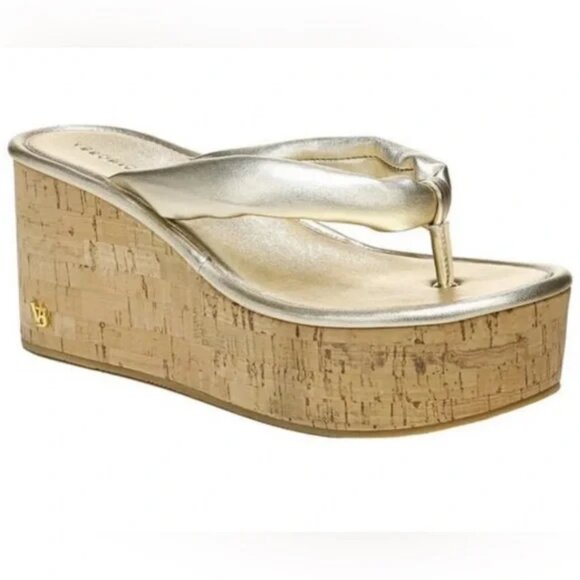 Veronica Beard Geno Cork Platform Wedge Sandal Metallic  6M - Picture 1 of 14